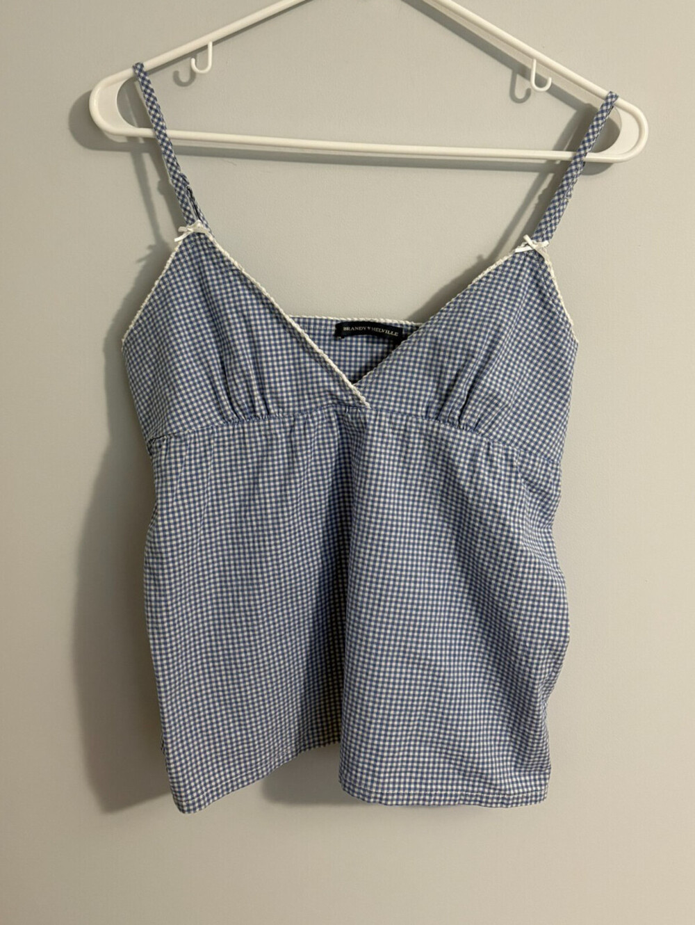 Brandy Melville Blue Gingham Lace Trim Tie Back Cami Tank Top One Size Babydoll